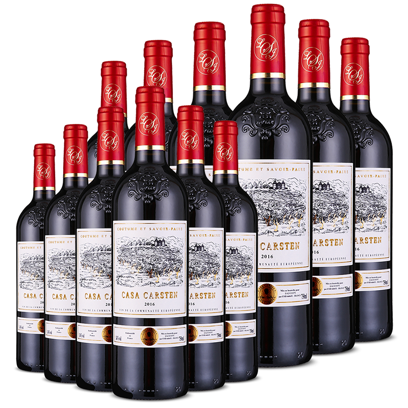 法国原瓶进口红酒 2016卡斯藤酒庄14度雕花干红葡萄酒750ml*12支整箱囤货装