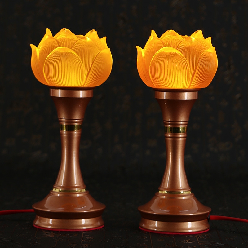 圆通工艺led古法琉璃莲花灯佛堂电供灯插电供佛高脚荷花长明灯佛供灯