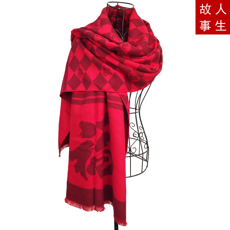 人生故事福字红围巾纯棉中国红本命年年会印花单位礼品团购送老人送长辈贺寿定制LOGO披肩 百格福披肩60*200CM