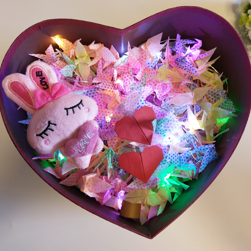 千纸鹤礼盒装520只1314只手工折纸diy礼品盒空盒 520只夜光纸鹤加心形