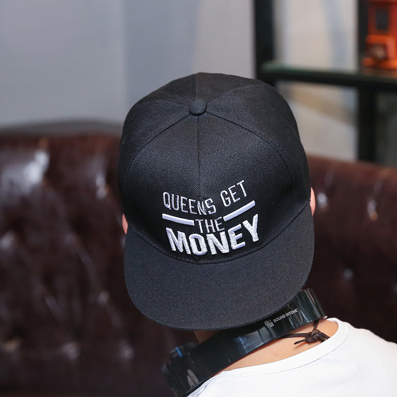 领玄韩版潮新款平檐帽the money黑色嘻哈帽男士表演平沿棒球鸭舌帽子
