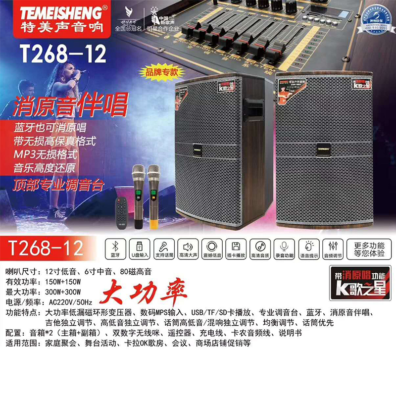 特美声双15寸消原音大功率有源专业舞台音响演出室音箱k歌户外活动