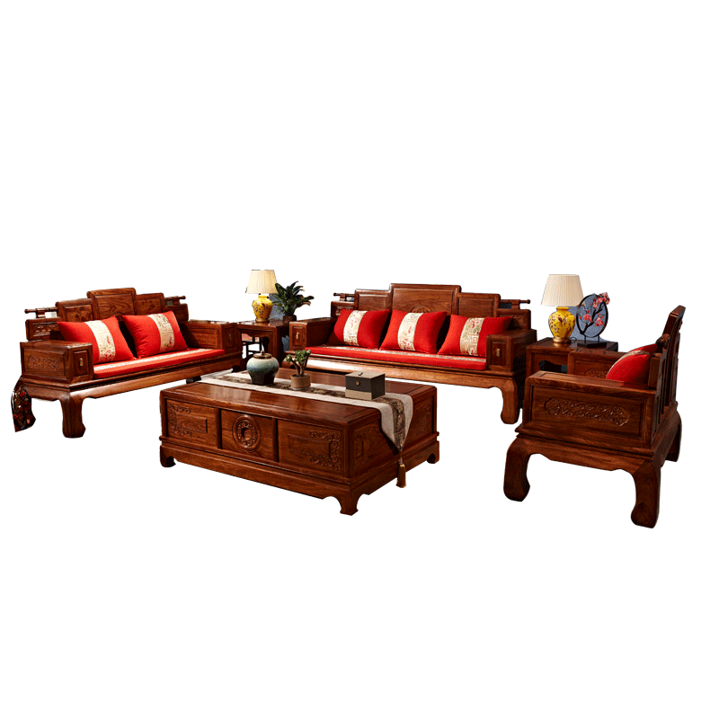 一舍 红木家具非洲花梨(学名:刺猬紫檀)全实木沙发组合 新中式客厅整装家具明清古典天龙八部沙发 预付定金付完尾款发货