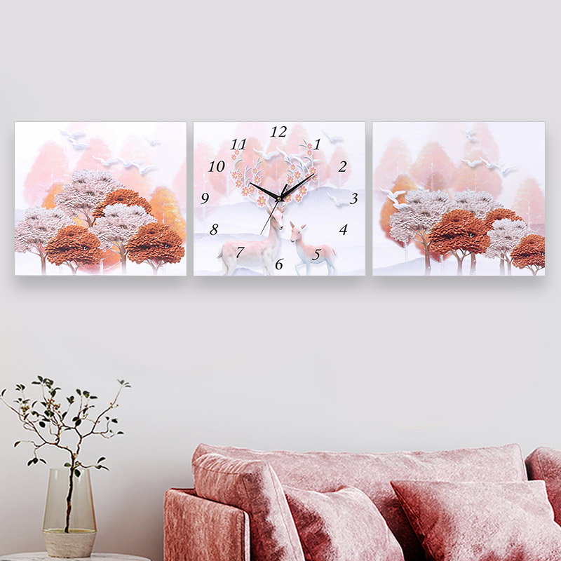 TIMESS 挂钟 客厅装饰画钟表 沙发背景墙面现代北欧三联钟画餐厅挂画挂钟Z2-B(30*30CM)