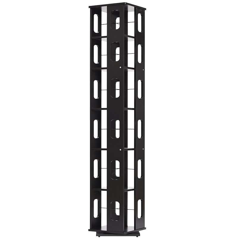 隆上隆 书架创意360°旋转书架非实木书架简易落地置物架 LS-034 六层全黑