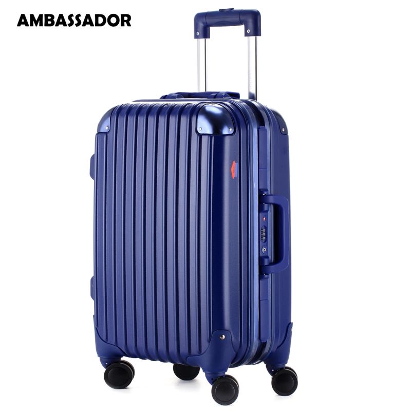 Ambassador大使拉杆箱强韧PC磨砂万向轮TSA锁行李箱男士商务登机高端铝框箱 紫蓝 25英寸