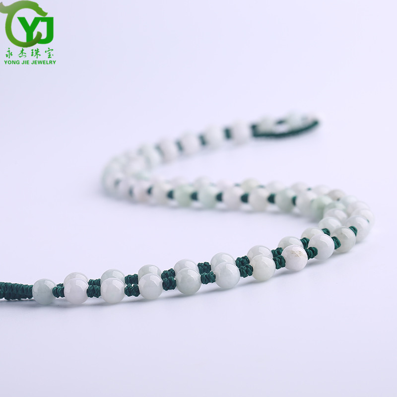永杰珠宝 【七夕情人节礼物】翡翠玉石玉项链玉珠挂绳手工编织挂链玉器玉挂绳毛衣链男女款礼物带证书 翡翠米珠油青蓝绳