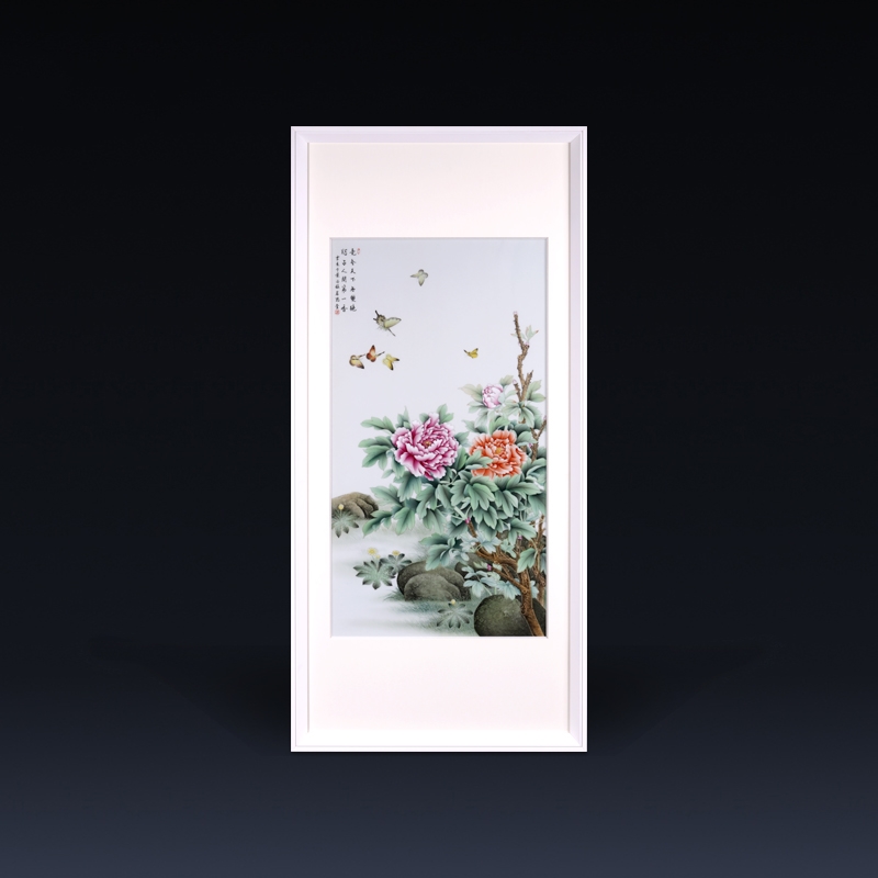 奋行景德镇陶瓷名家手绘粉彩瓷板画 国画牡丹中式挂画装饰品