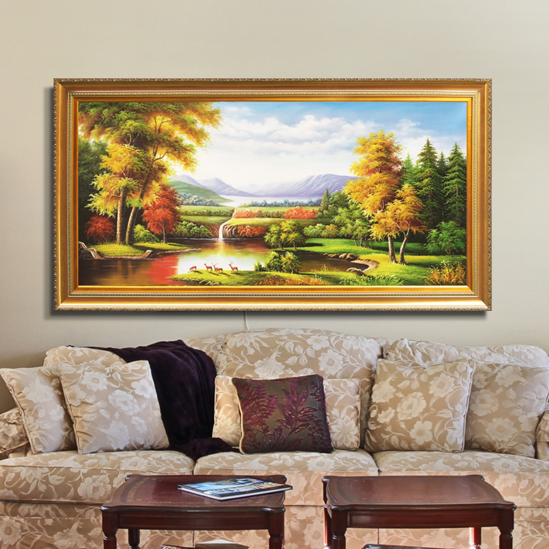 【纯手绘】普瑞德斯油画客厅装饰画壁画欧式古典沙发背景墙画写实山水