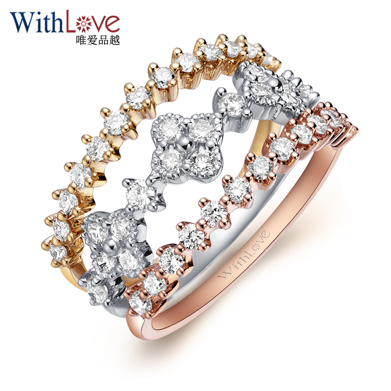 withlove唯爱品越 18k三色金排钻戒指 65分群镶钻石