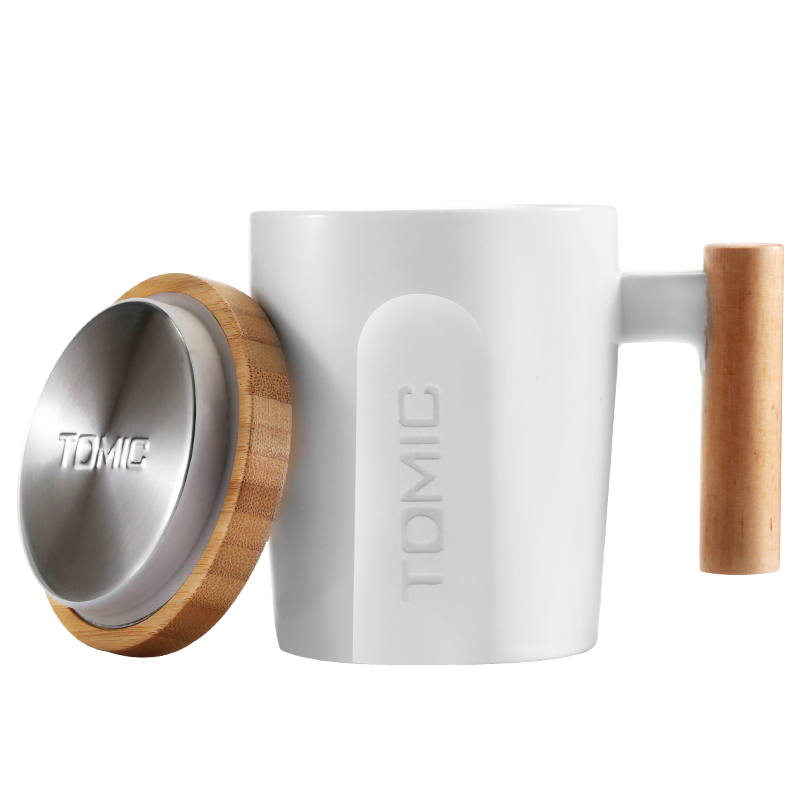 特美刻(TOMIC) 創(chuàng)意陶瓷杯子情侶水杯木手柄咖啡杯馬克杯男女辦公水杯牛奶杯 白色單只 400ml