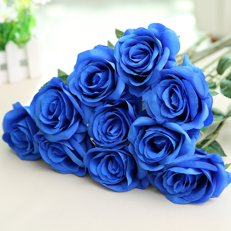 10支仿真玫瑰花假花客厅家居装饰品婚庆单支干花样板房 10支(蓝色)