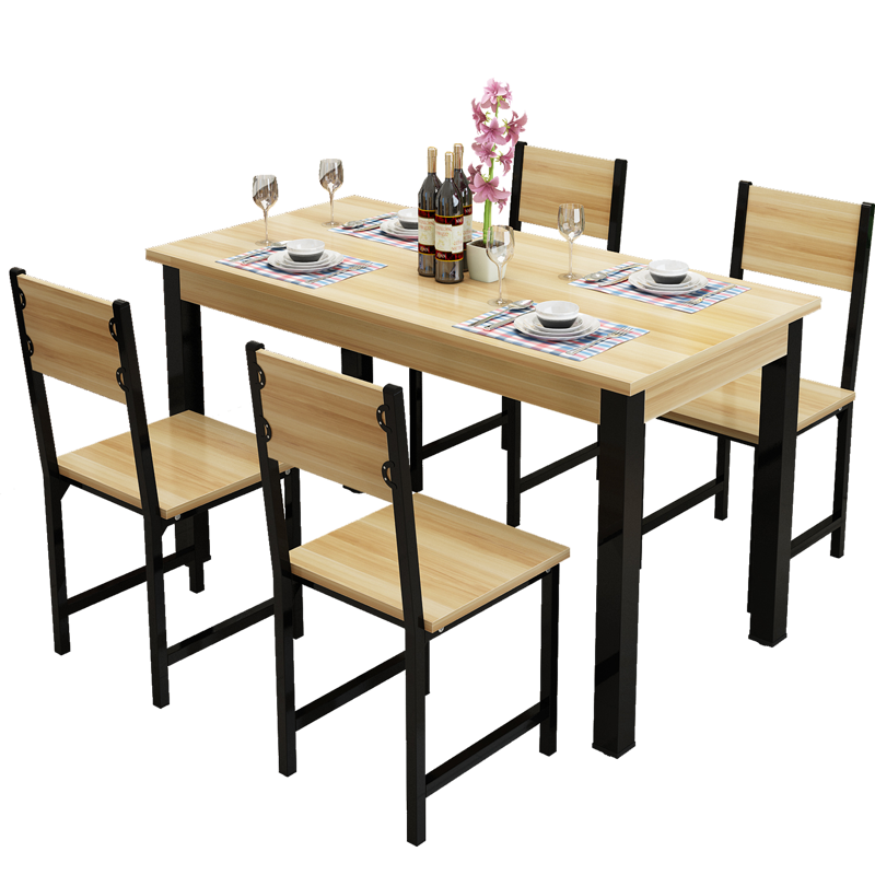 简约现代餐桌椅组合简易家用桌椅小吃桌饭店餐桌餐厅食堂餐桌椅快餐桌 圆角120*70一桌四椅