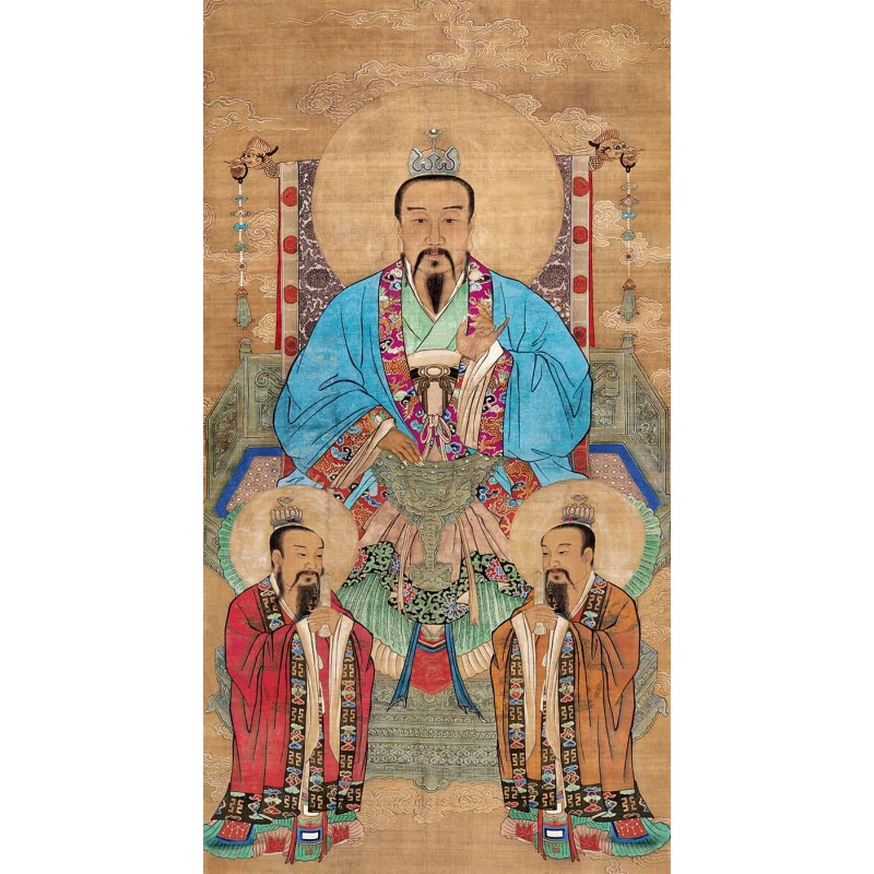 道教三清画像丝绸挂画道场灵宝元始道德天尊三清祖师太上老君神像