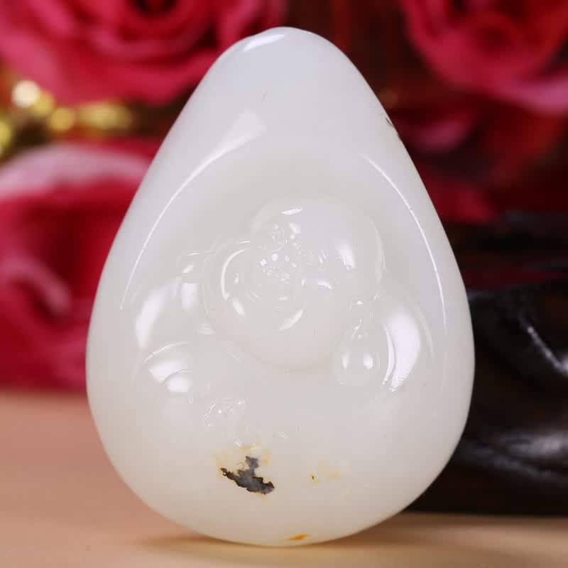 【珠宝严选】苏州玉雕名家王磊作品 和田玉羊脂白玉笑佛公佛引福来