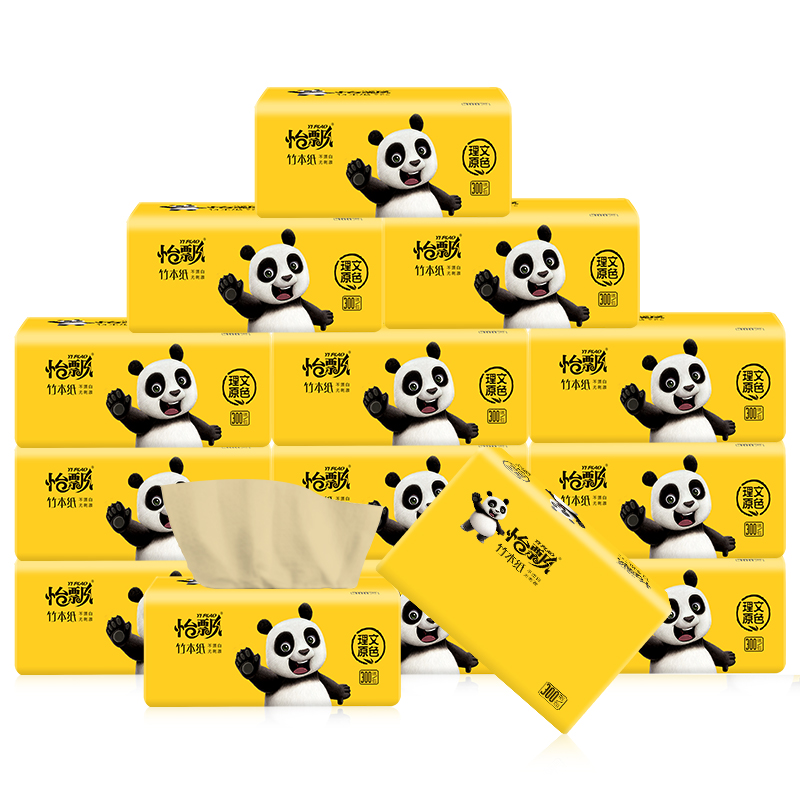 怡飘（yipiao） 熊猫系列竹浆本色抽纸300张 14包（纸张尺寸110*180）