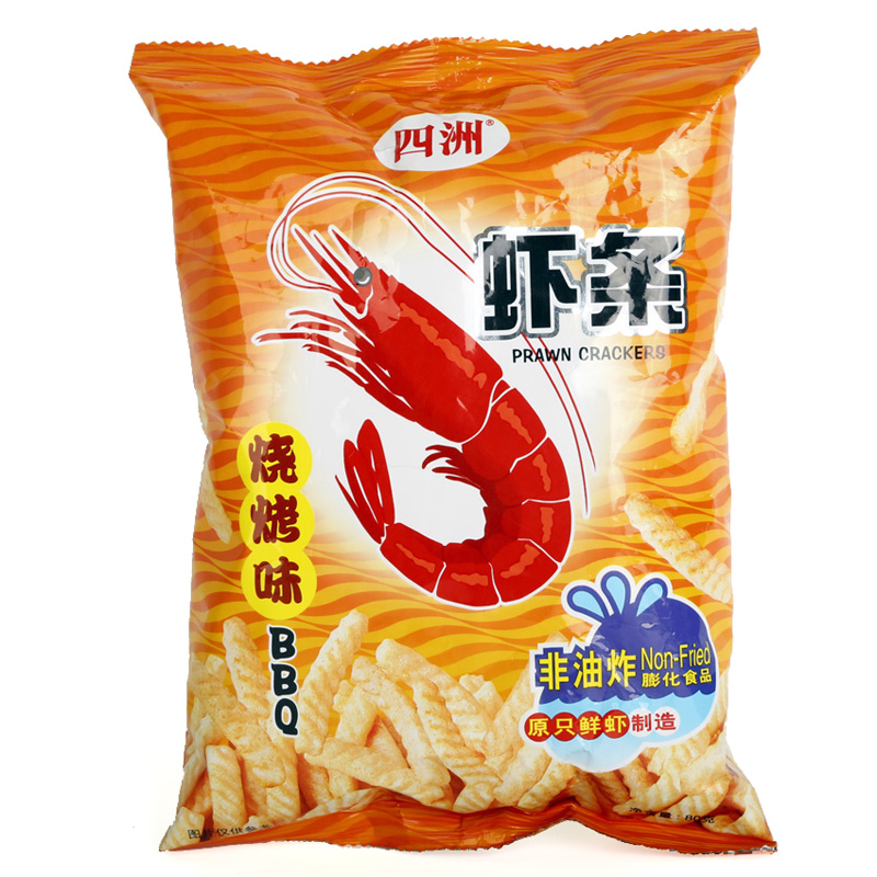 四洲虾条零食休闲食品膨化小吃 烧烤味80g/包