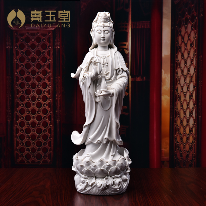 戴玉堂 陶瓷南海观音佛像站像摆件立莲观世音娘娘菩萨居家供奉家用