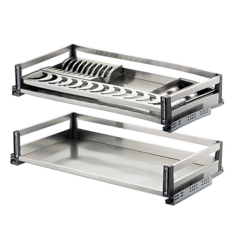 諾米（Nuomi）魅影系列廚房櫥柜抽屜式拉籃單雙層收納碗籃碗架碗碟櫥柜阻尼拉籃 三邊-800柜套裝（太郎灰）-魅影系列