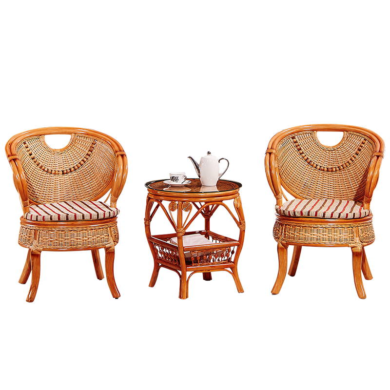 奥莱嘉 藤椅三件套客厅阳台洽谈椅休闲椅子小几桌咖啡围椅靠背椅欧式客厅家具腾椅 常规色4椅+1大几