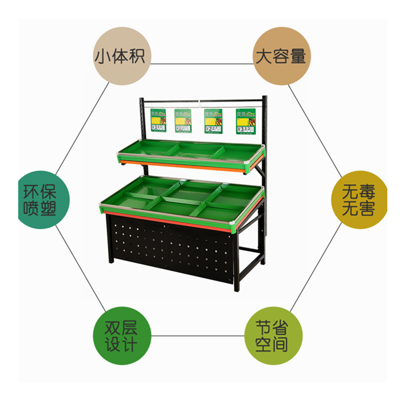 (工匠时光)超市货架水果店货架蔬菜架展示架水果货架果蔬架加厚蔬果架双层架子 加厚长1.2米双层带门