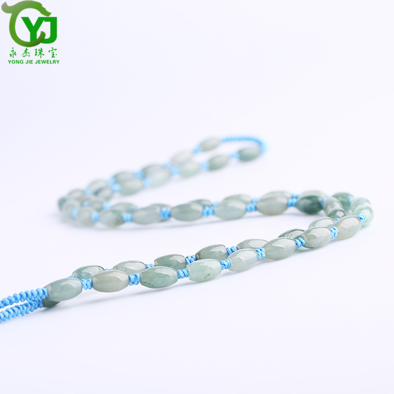 永杰珠宝 【七夕情人节礼物】翡翠玉石玉项链玉珠挂绳手工编织挂链玉器玉挂绳毛衣链男女款礼物带证书 翡翠米珠油青蓝绳
