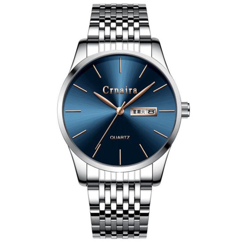 卡奈亚(crnaira)品牌双日历防水全黑男表多功能商务韩版男士腕表星期