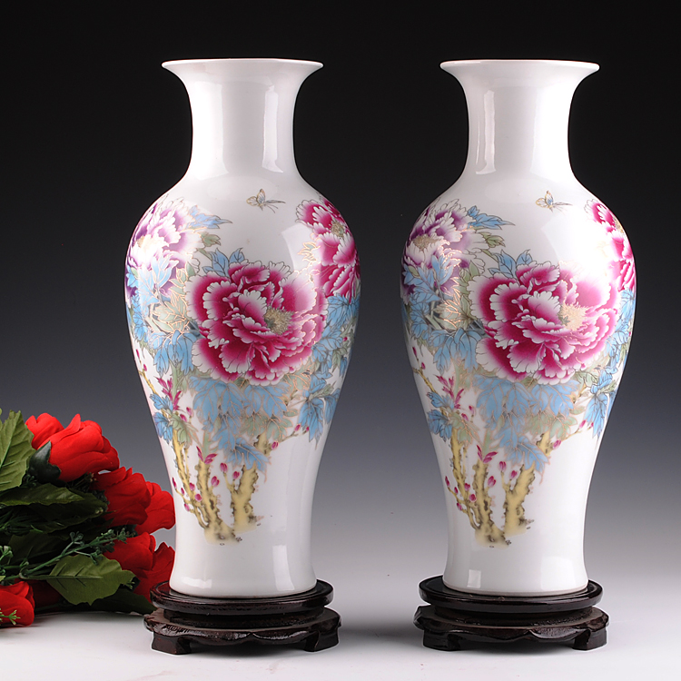 时尚金边牡丹精致花瓶 居家装饰摆设工艺品婚庆摆件三件套 鎏金图案