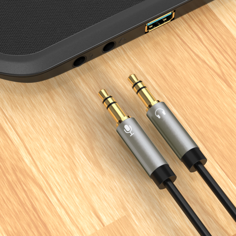 毕亚兹 耳机麦克风二合一转接线 3.5mm手机耳机音频一分二分线器 笔记本电脑耳机耳麦音频线 铝壳灰 Y6