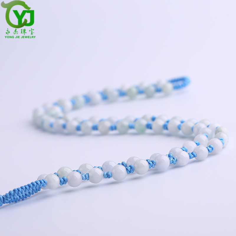 永杰珠宝 【七夕情人节礼物】翡翠玉石玉项链玉珠挂绳手工编织挂链玉器玉挂绳毛衣链男女款礼物带证书 翡翠米珠油青蓝绳