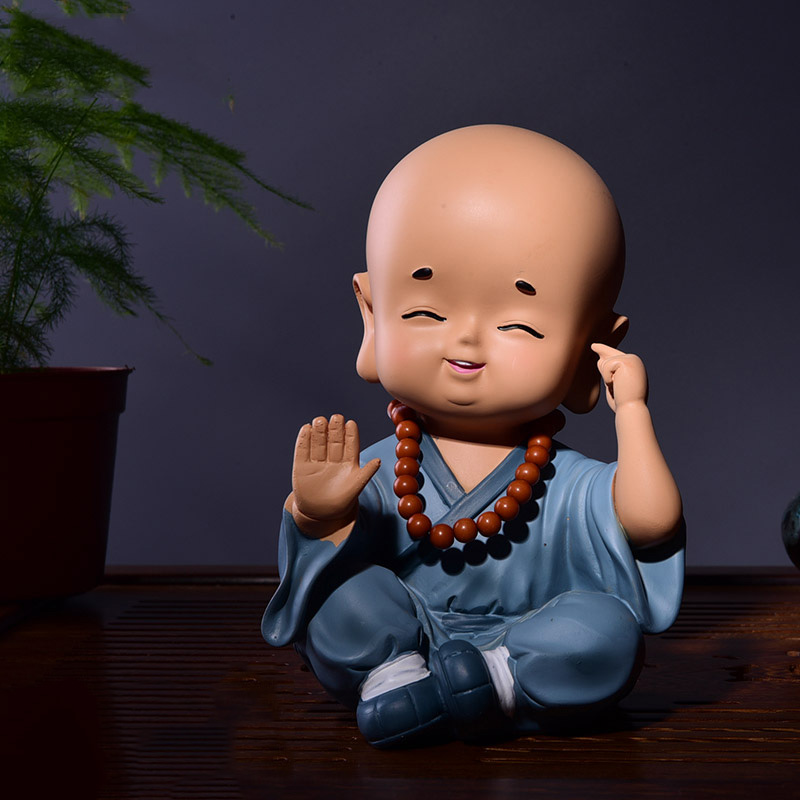 可爱小和尚摆件禅趣小僧小佛茶道茶室茶几摆设 新中式