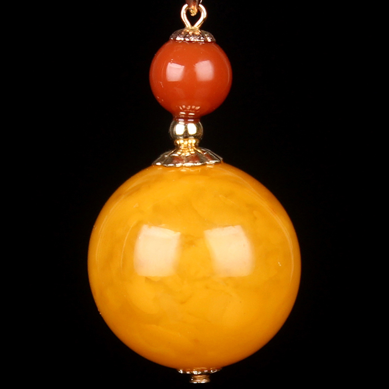 正河珠宝 蜜蜡18k镶嵌圆珠吊坠 直径14mm