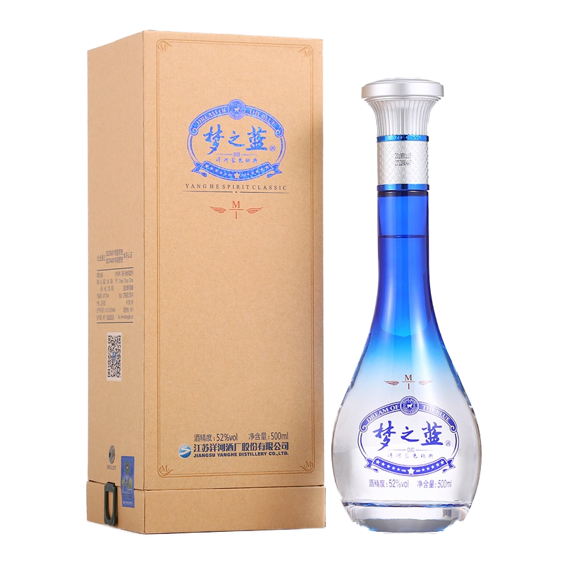 洋河蓝色经典 梦之蓝M1 52度 单瓶装高度白酒500ml 口感绵柔浓香型