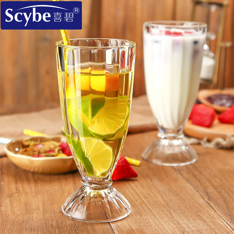 喜碧(scybe)透明加厚玻璃水杯奶昔杯啤酒杯果汁杯牛奶杯冰激凌杯 两只