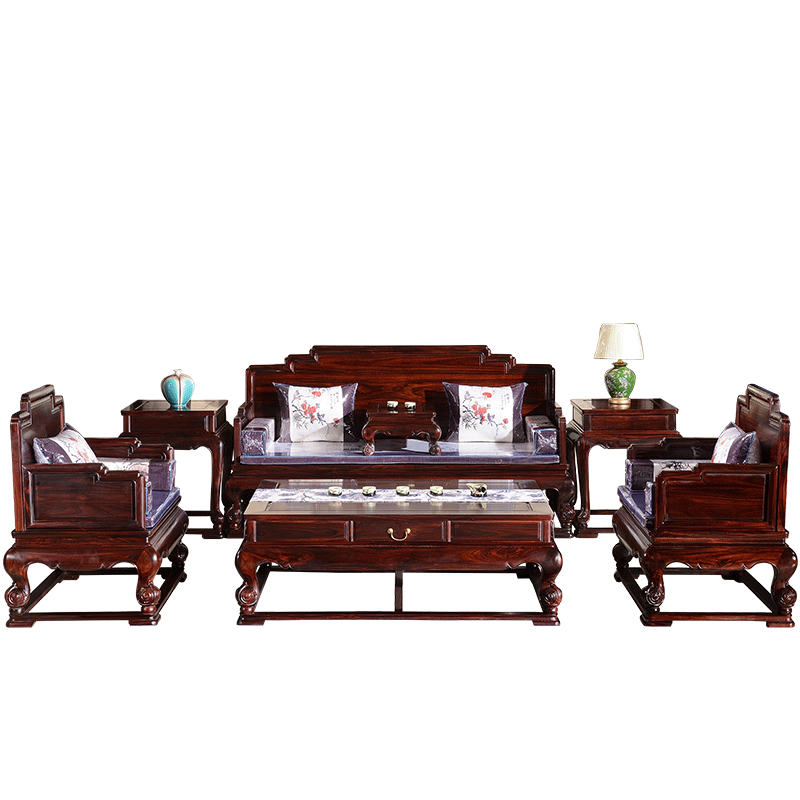 祥蕴阁 红木家具 印尼黑酸枝(学名:阔叶黄檀)古典实木客厅沙发组合123七件套组合全榫卯结构 123组合