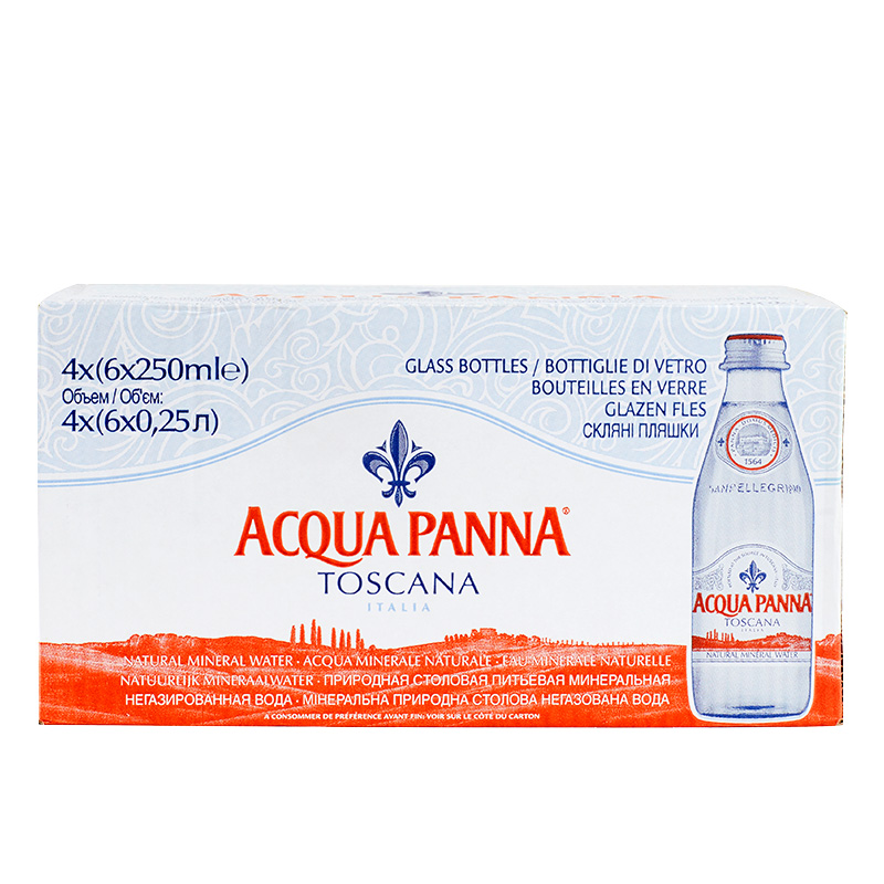 普娜（Acqua Panna）天然泉水250ml*24瓶（玻璃瓶）整箱意大利原装进口饮用水 天然矿泉水250ml*24瓶