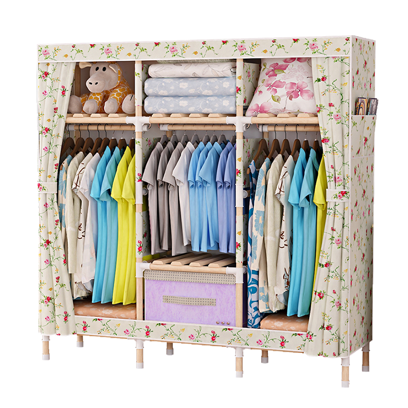 梦卡莱 布衣柜 简易实木衣柜 现代简约单人组装布衣橱 1.3H春色满园 1.30米