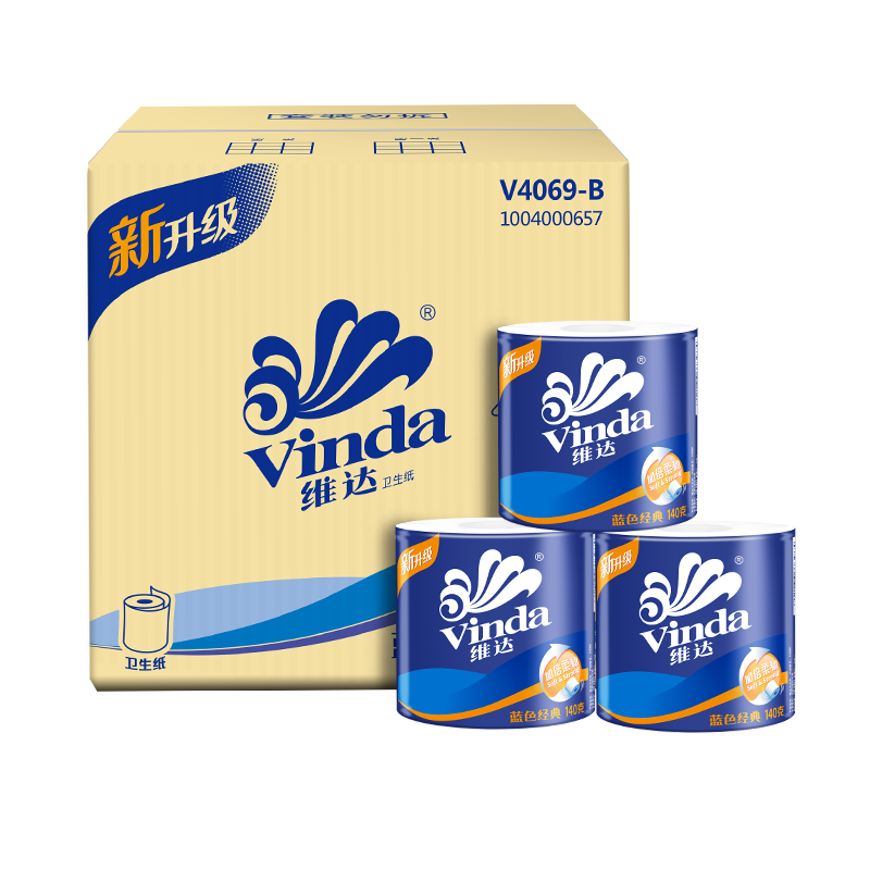 维达(Vinda)卷纸 蓝色经典140克*27卷 4层加厚 卫生纸卷筒纸 纸巾卷纸 整箱