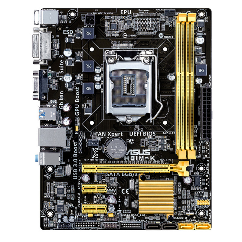 华硕  h81m-k 主板  lga1150  适合cpu:i3 4170,i5 4590等
