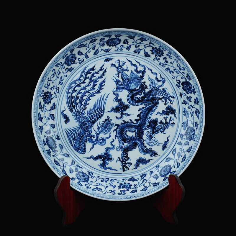 泉讨 仿古元青花手绘龙凤瓷盘子挂盘摆盘壁挂摆件景德镇陶瓷 究皇窑瓷