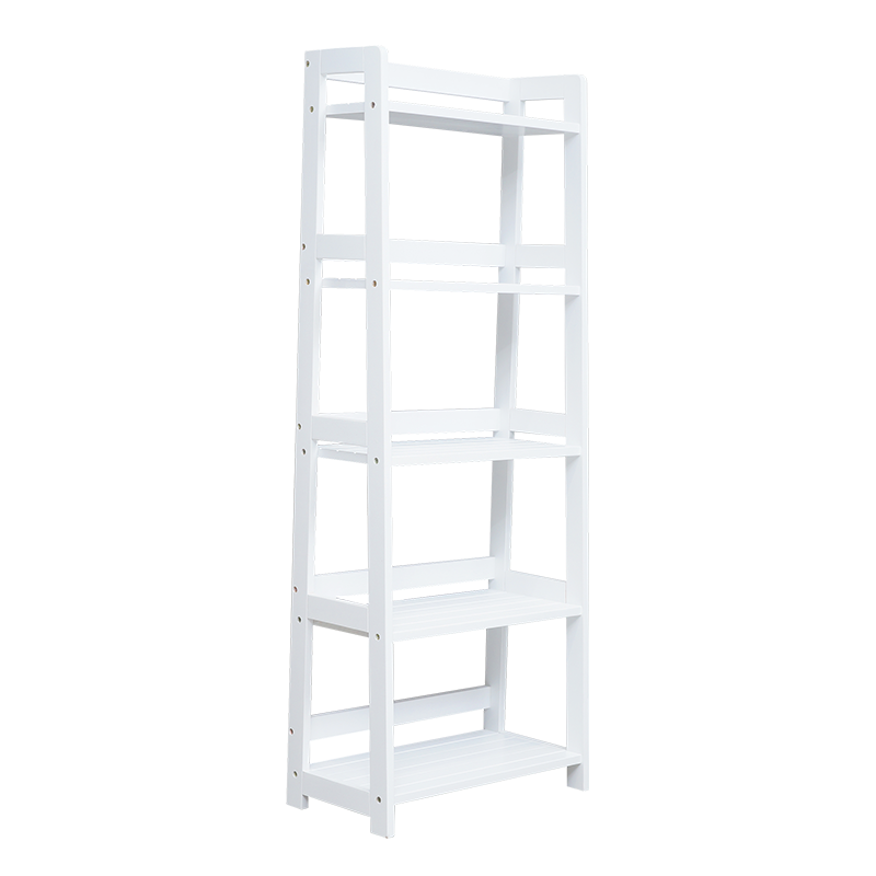 乔治木易 进口全实木置物架进口展览架简易收纳架落地架子置物架卧室客厅多层墙壁陈列架落地架子 五层置物架【白色】