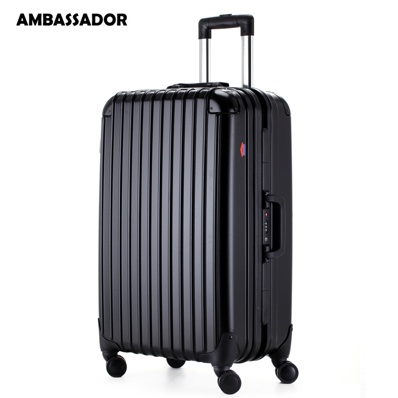 Ambassador大使拉杆箱强韧PC磨砂万向轮TSA锁行李箱男士商务登机高端铝框箱 磨砂黑 22英寸