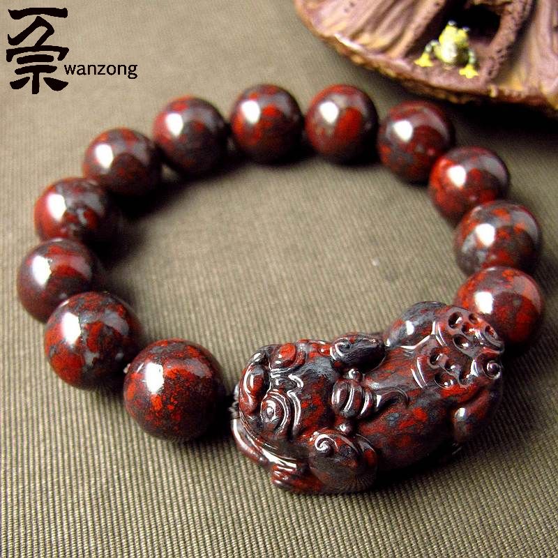 萬(wàn)宗【三分紅血16mm】天然廣西桂林雞血石貔貅手鏈男手串雞血玉朱砂玉石