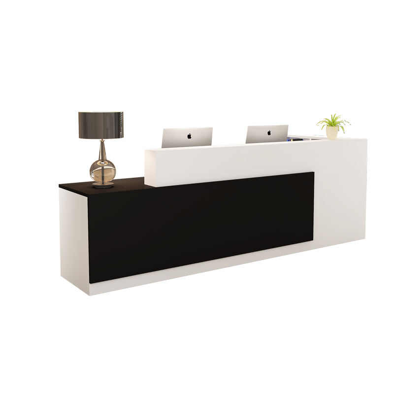 音雅 公司前台桌接待台简约现代培训机构服务台服装店迎宾台美容院柜台超市收银台烤漆办公台店演讲台 白色加黄色 2米免漆标准款