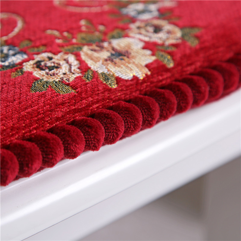 罗兰家纺 餐椅垫坐垫椅子凳子垫子可拆洗绑带椅垫 餐桌椅加厚实木餐椅座垫 花开富贵酒红 45*43cm标准号