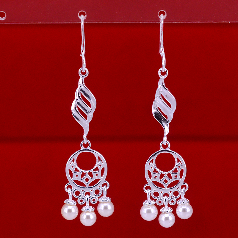 纯已久银饰990足银贝珠耳环时尚个性女士银耳坠银耳吊女款银耳勾