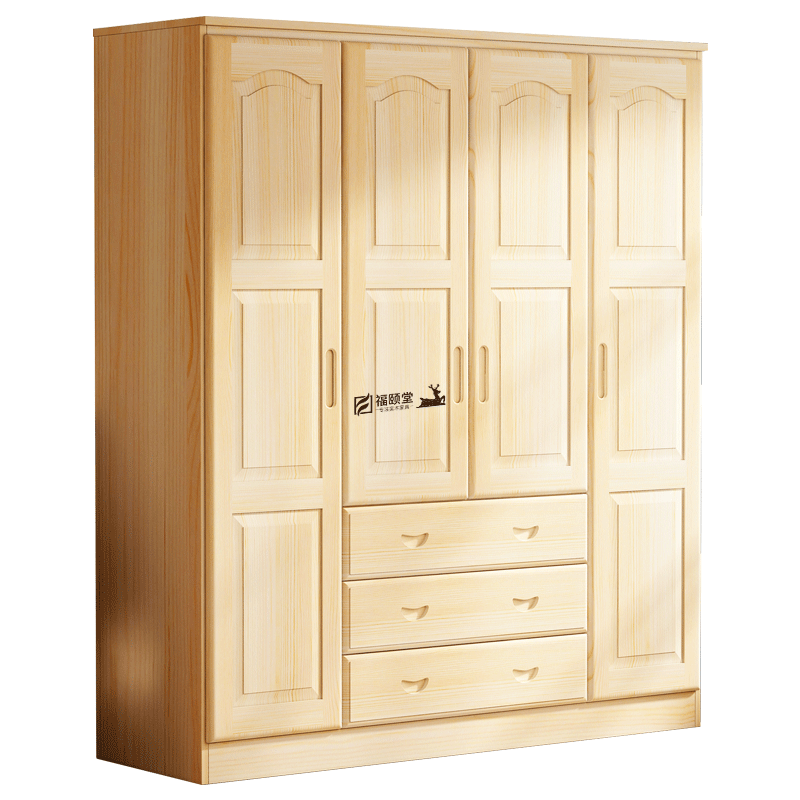 福颐堂  衣柜实木衣柜衣橱简易平开门衣柜松木带抽屉 原木无漆两门直拼板衣柜185*80*50