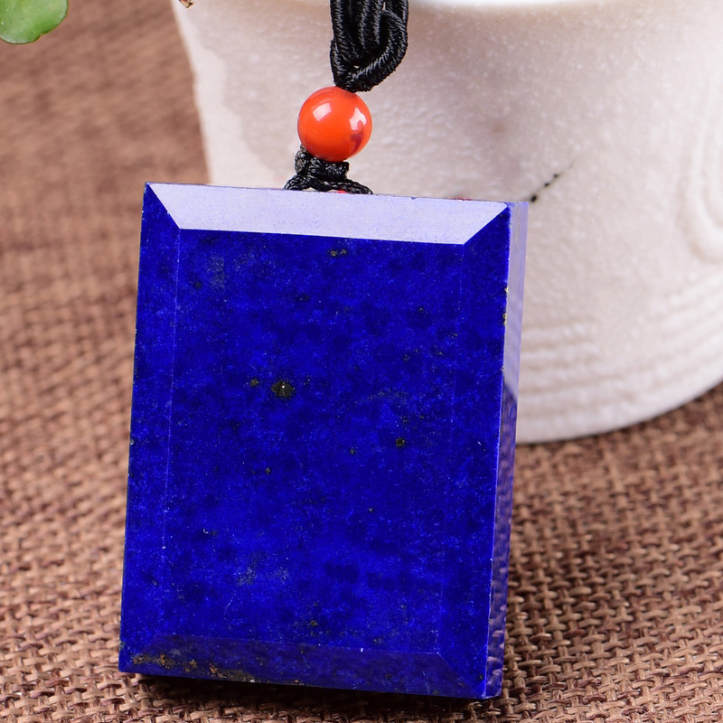 臻莱 原石打磨帝王青金石无事牌吊坠项链 男士款水晶手饰挂坠 时尚