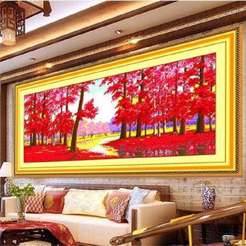 当头山水人家风景线绣印花套件装新款客厅大幅画11ct棉线丝线印花手工