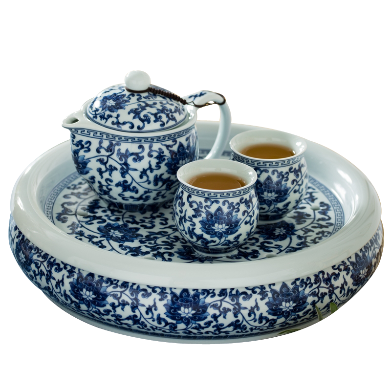 红英陶瓷 景德镇青花瓷功夫陶瓷茶具套装瓷器整套家用茶壶茶杯带托盘茶盘带过滤茶水分离双层隔热 礼品盒